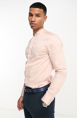ASOS DESIGN Skinny Sateen Button-Up Shirt in Light Pink