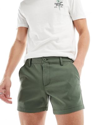 ASOS DESIGN skinny shorter length chino shorts in khaki-Green