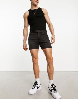 ASOS DESIGN skinny shorter length denim shorts in washed black