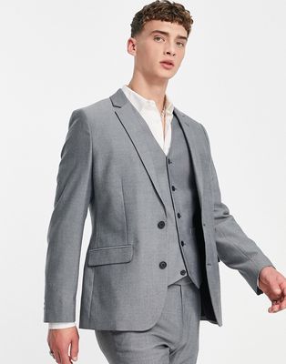 ASOS DESIGN skinny smart oxford suit jacket in charcoal-Gray