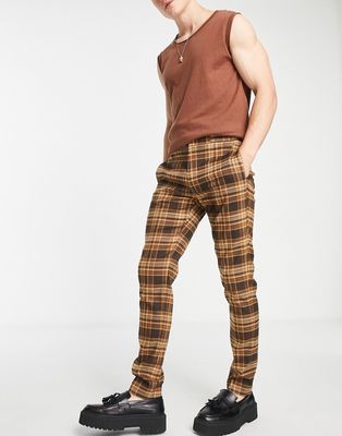 ASOS DESIGN skinny smart pants in brown check