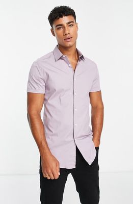 ASOS DESIGN Skinny Smart Short Sleeve Button-Up Shirt in Lilac