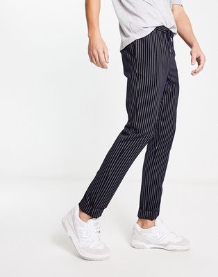 ASOS DESIGN skinny smart sweatpants in navy pin stripe
