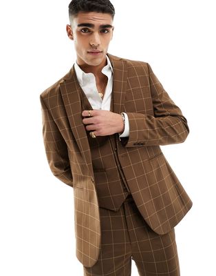 ASOS DESIGN skinny suit jacket in brown tonal check