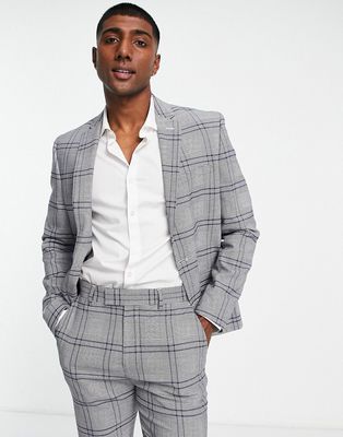 ASOS DESIGN skinny suit jacket in large scale blue check