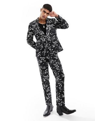 ASOS DESIGN skinny suit pants in black floral print