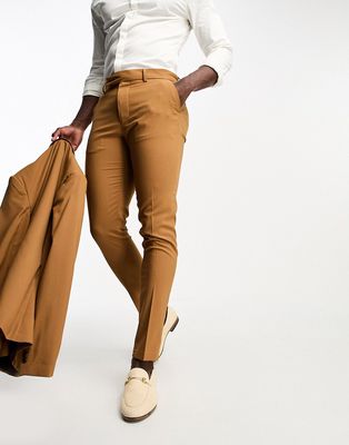 ASOS DESIGN skinny suit pants in tobacco-Brown