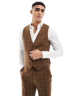 ASOS DESIGN skinny suit vest in brown tonal check
