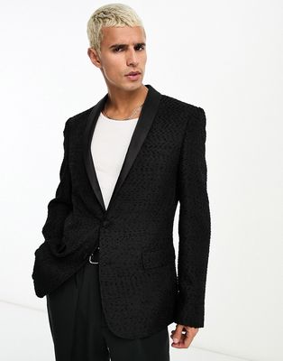 ASOS DESIGN skinny textured blazer in black