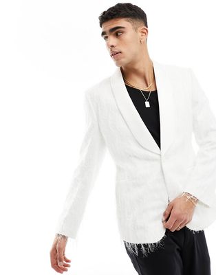 ASOS DESIGN skinny textured blazer in white