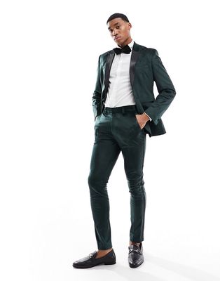ASOS DESIGN skinny tuxedo suit pants in green velvet