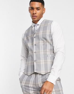 ASOS DESIGN skinny vest in gray check with charcoal highlight