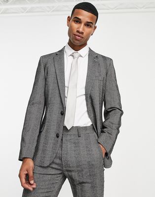 ASOS DESIGN skinny wool mix suit jacket in gray herringbone