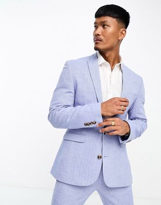 ASOS DESIGN skinny wool mix suit jacket in pastel blue herringbone