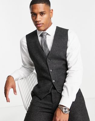 ASOS DESIGN skinny wool mix suit vest in charcoal twill-Grey