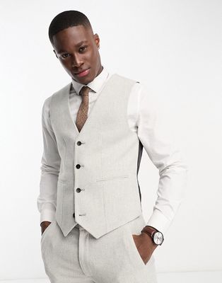 ASOS DESIGN skinny wool mix suit vest in herringbone in gray
