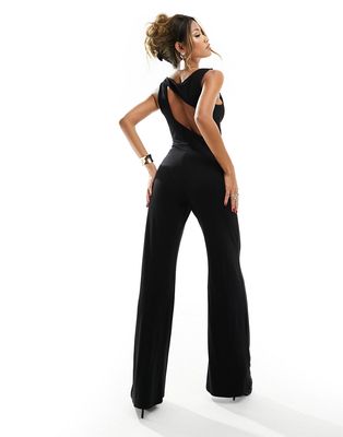 ASOS DESIGN sleeveless back cut out minimal wide leg jumpsuit in black
