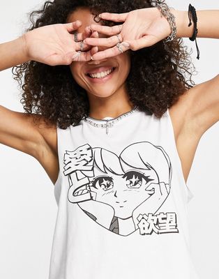ASOS DESIGN sleeveless tank with comic license graphic print in white