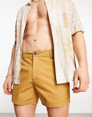 ASOS DESIGN slim chino shorts in tan-Brown