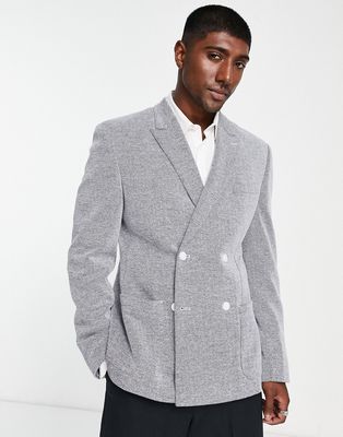 ASOS DESIGN slim double breasted blazer in navy and white texture