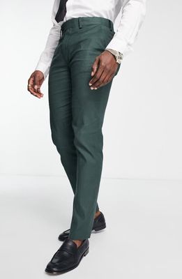 ASOS DESIGN Slim Fit Cotton & Linen Suit Trousers in Dark Green