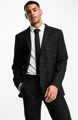 ASOS DESIGN Slim Fit Crosshatch Suit Jacket in Black