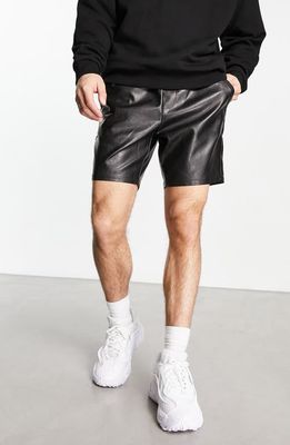 ASOS DESIGN Slim Fit Faux Leather Pull-On Shorts in Black