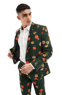 ASOS DESIGN Slim Fit Floral Suit Jacket in Medium Green