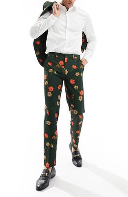 ASOS DESIGN Slim Fit Floral Suit Trousers in Medium Green