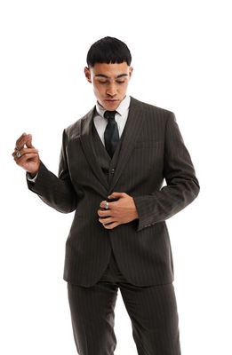 ASOS DESIGN Slim Fit Pinstripe Suit Jacket in Brown