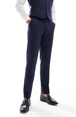ASOS DESIGN Slim Fit Pinstripe Suit Trousers in Navy