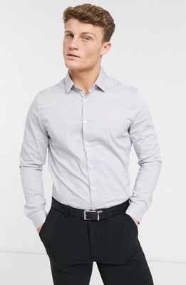 ASOS DESIGN Slim Fit Stretch Button-Up Shirt in Grey