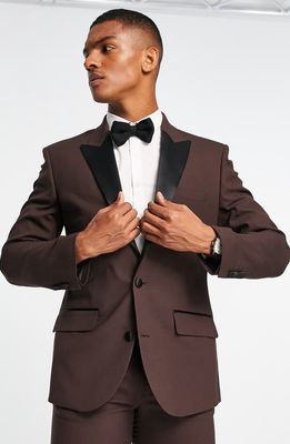 ASOS DESIGN Slim Fit Tuxedo Jacket in Brown