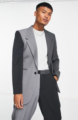 ASOS DESIGN Slim Fit Two-Tone Longline Blazer in Grey