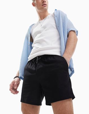 ASOS DESIGN slim linen mix shorts in black