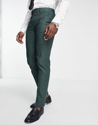 ASOS DESIGN slim linen mix suit pants in forest green