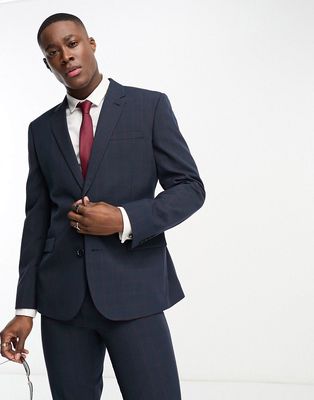 ASOS DESIGN slim mix and match suit jacket in navy and burgundy grid check