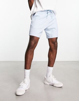 ASOS DESIGN slim shorts in light blue waffle