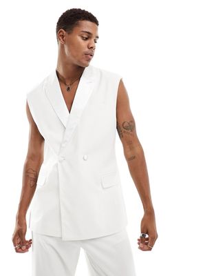 ASOS DESIGN slim sleeveless tuxedo jacket in white