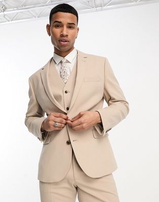 ASOS DESIGN slim suit jacket in taupe micro texture-Brown