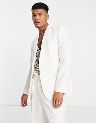 ASOS DESIGN slim suit jacket in white high shine shimmer