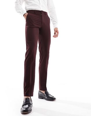 ASOS DESIGN slim suit pants in burgundy-Red