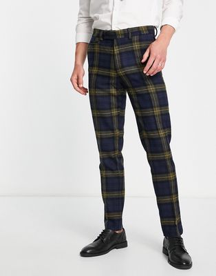ASOS DESIGN slim suit pants in navy and yellow check-Blues