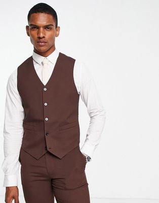 ASOS DESIGN slim suit vest in chocolate-Brown