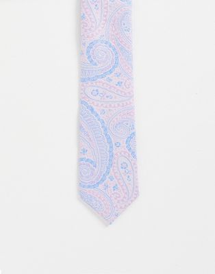 ASOS DESIGN slim tie in baby pink and blue paisley-Multi