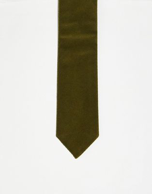 ASOS DESIGN slim tie in khaki cord-Green