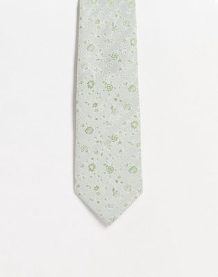 ASOS DESIGN slim tie in pale green ditsy floral
