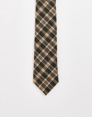 ASOS DESIGN slim tie with 70s check in brown