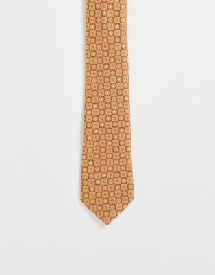 ASOS DESIGN slim tie with 70s floral design in mustard - MUSTARD-Yellow