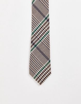 ASOS DESIGN slim tie with retro check in brown